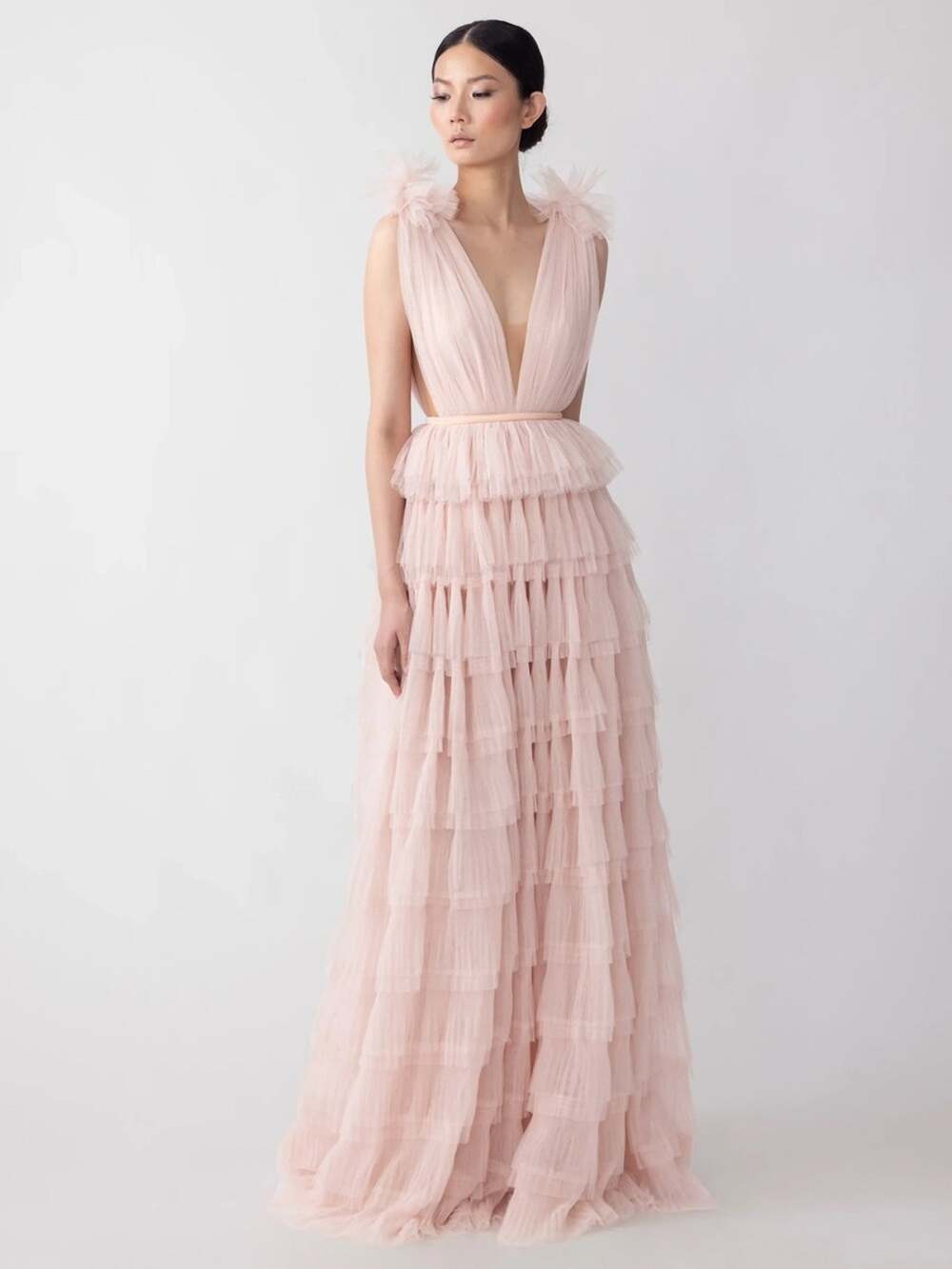 Sau Lee Sabrina Tulle Gown in Nude Pink 10